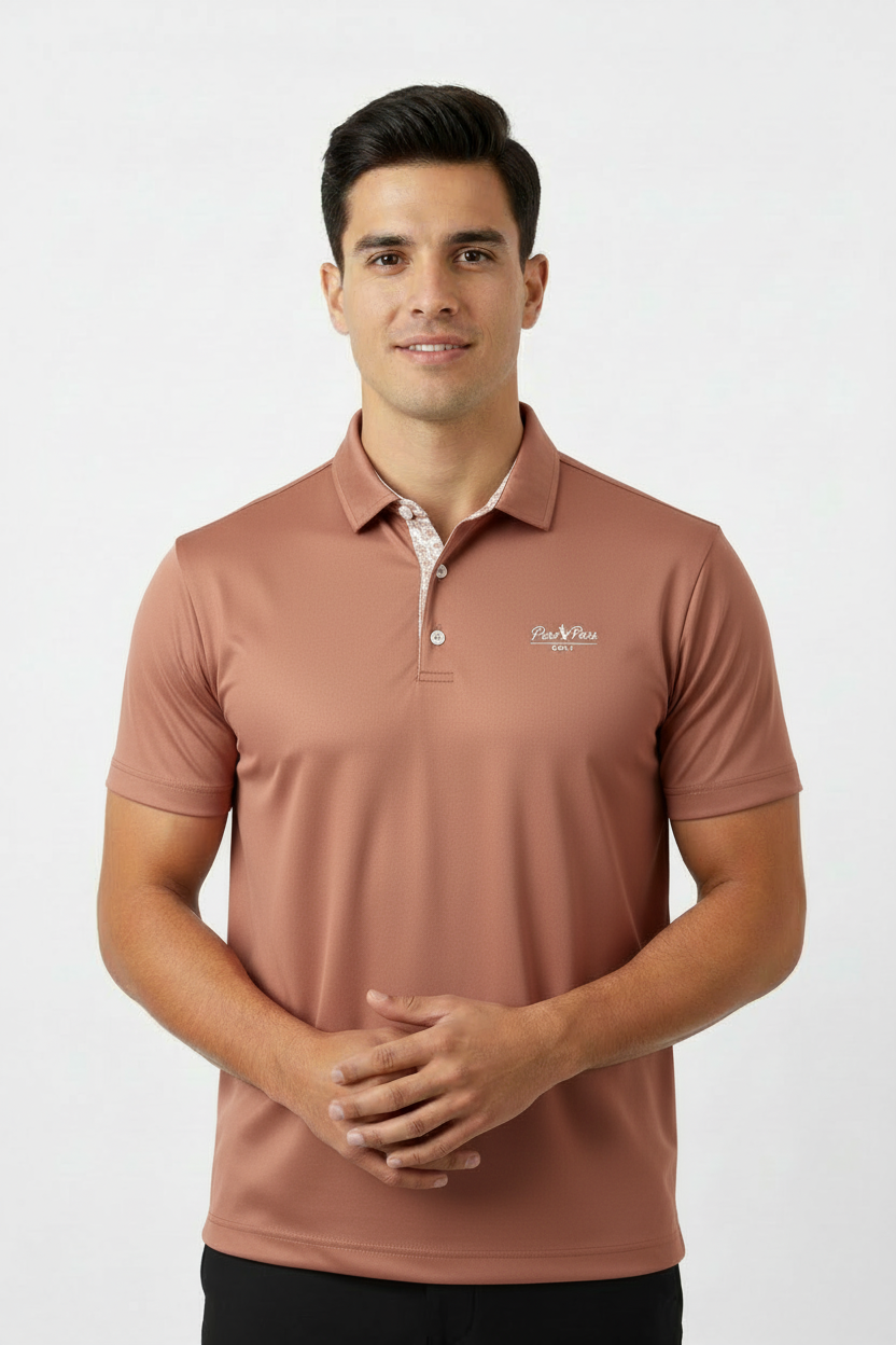 Terracotta Polo Full Body on Model