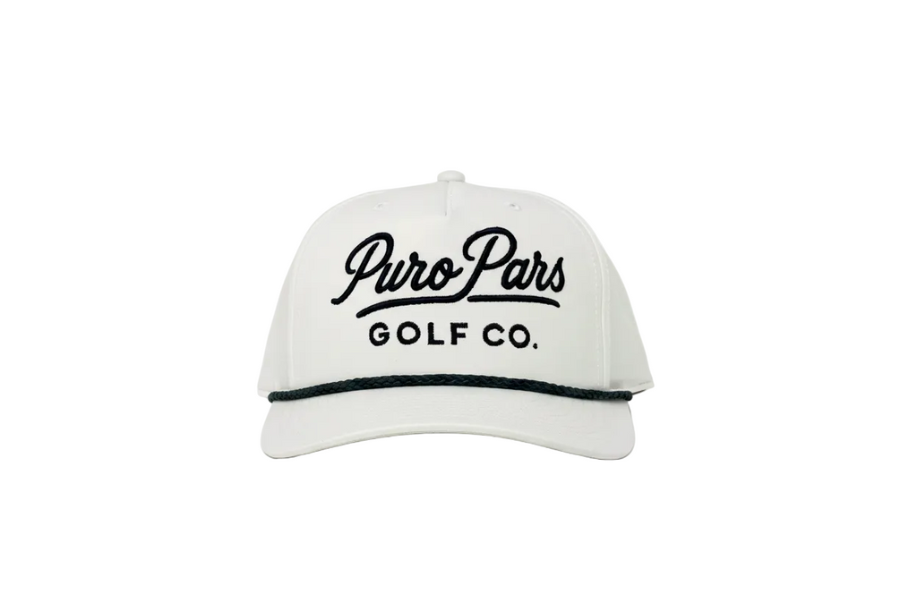 White Golf Cap - Navy Script (White BG, Centered)