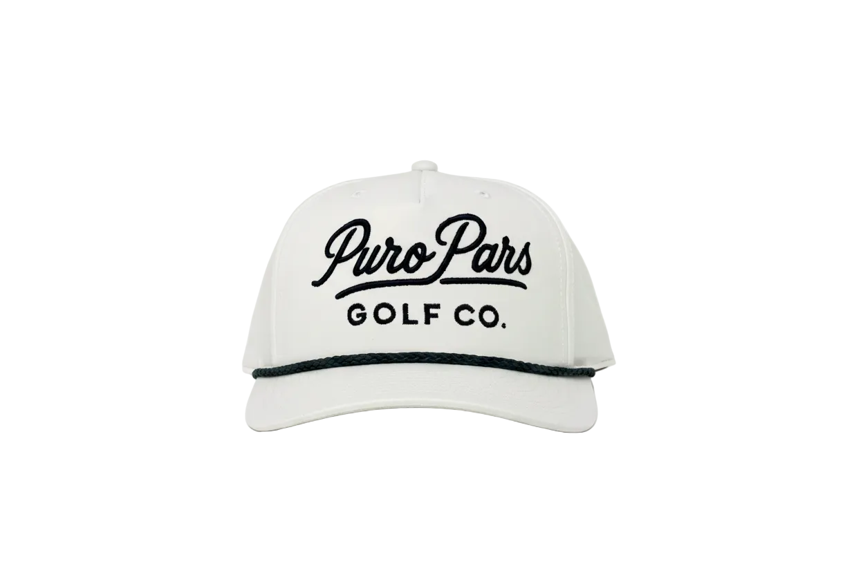 White Golf Cap - Navy Script (White BG, Centered)